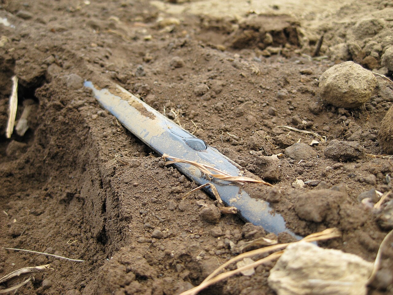 Tropfbewässerungsschlauch (Drip T-Tape), der Wasser in den Boden abgibt