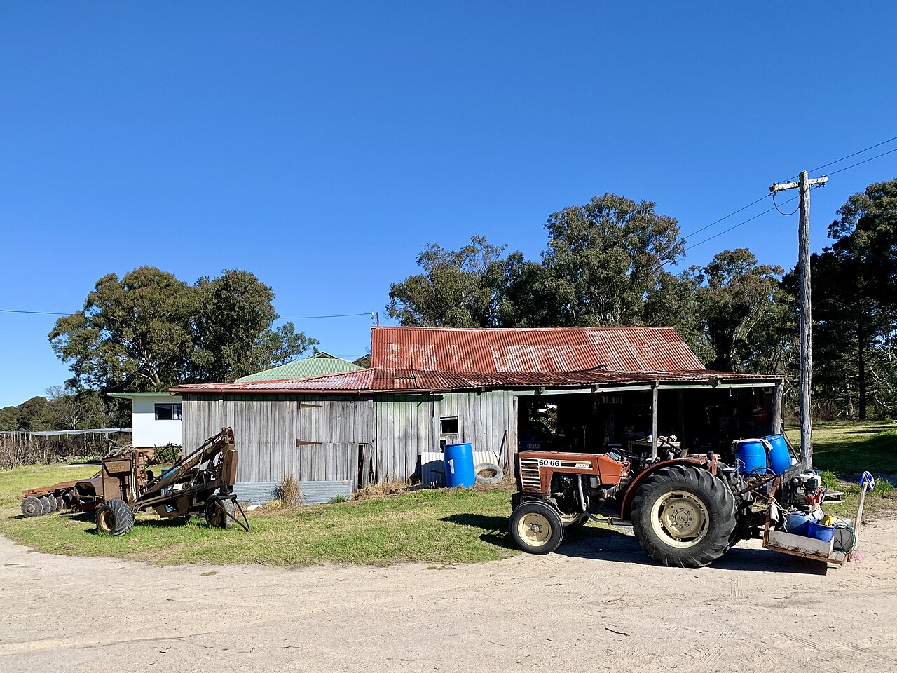 tractor and farm shed